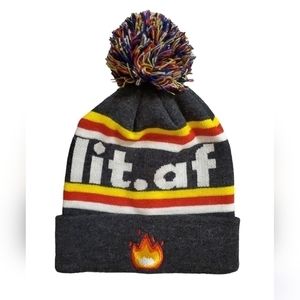 Unisex Classic Grey Knit Multi-Color Pom Pom Fire Lit‎ AF Beanie Hat